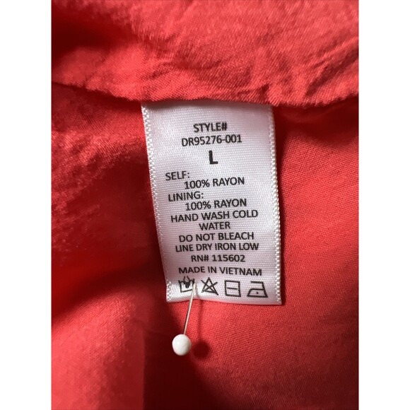 Lush Kimono Deep V Mini Dress Size Large Red Floral Double Button Front Tie Back - Picture 13 of 14